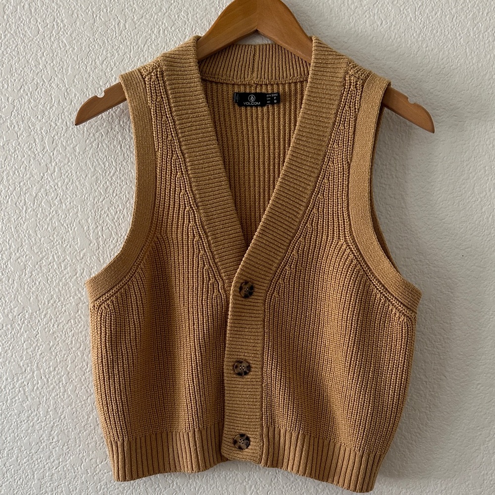 VOLCOM Tan Knit Button-Up Vest